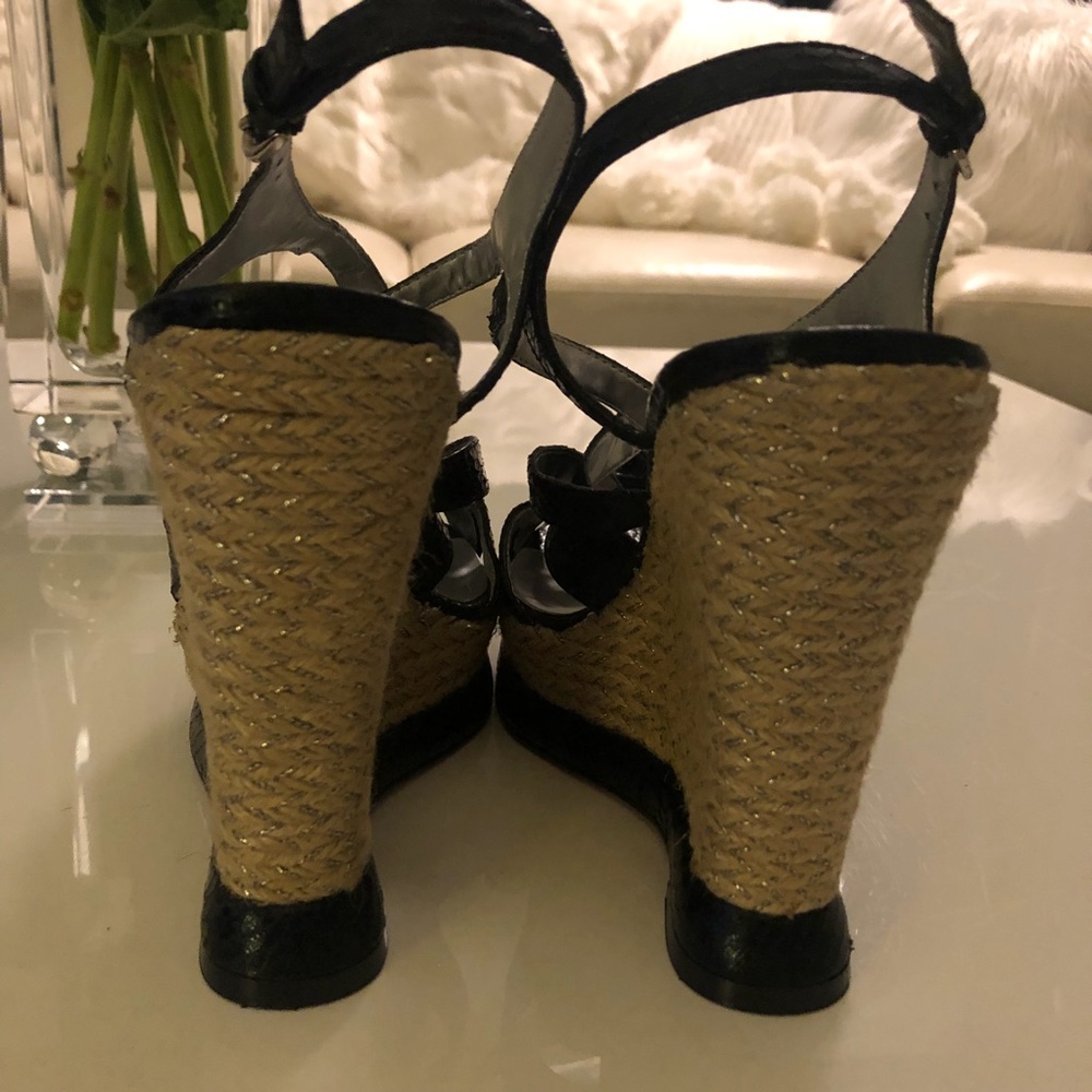 Black Python Braided W/Silver Espadrille Wedges - image 4